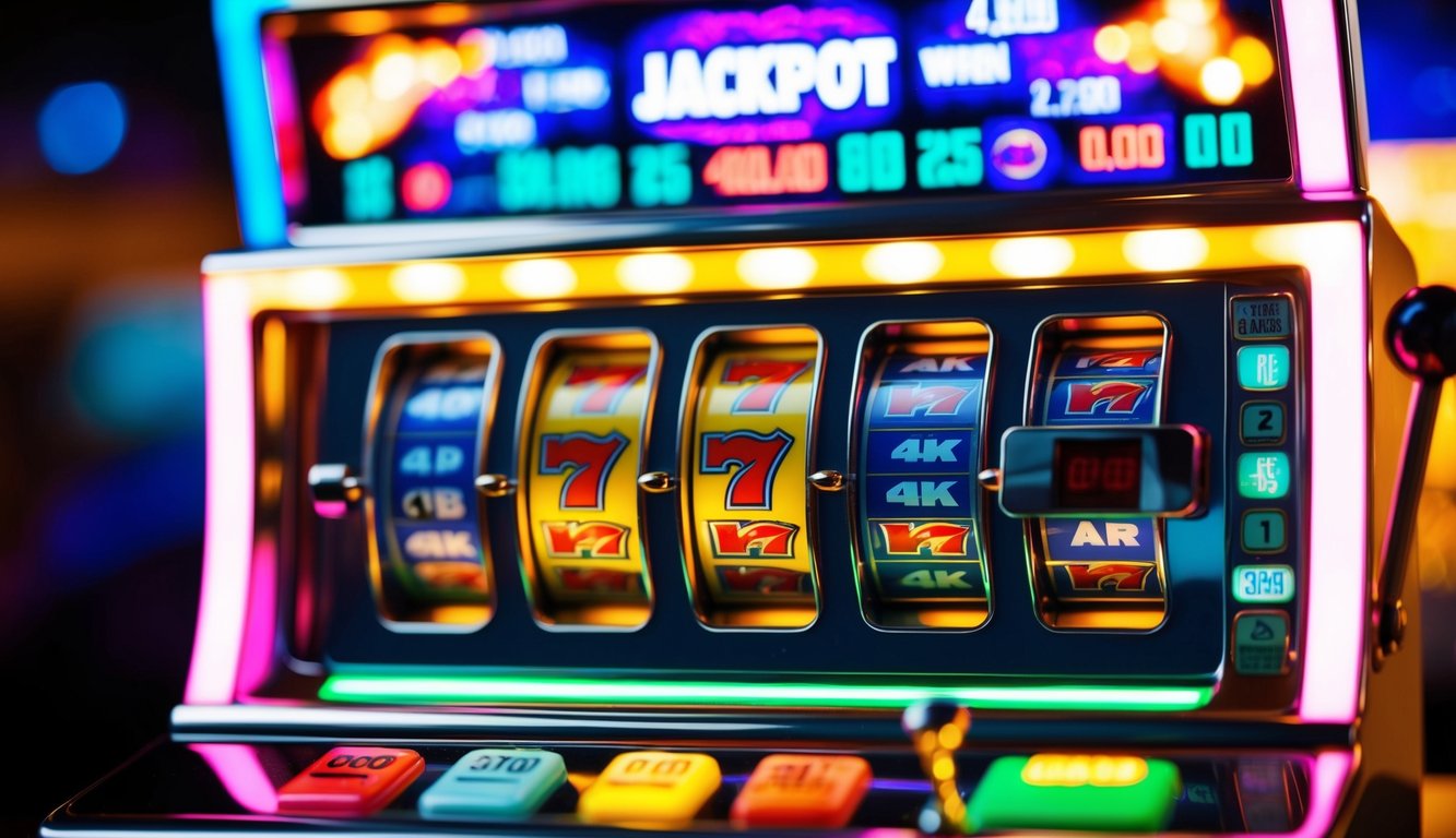 Mesin slot online yang berwarna-warni dengan lampu berkedip dan jackpot yang terus meningkat