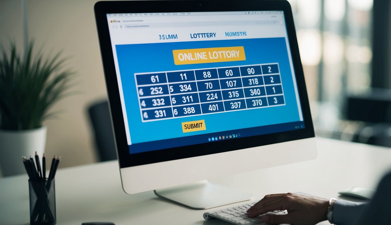 Sebuah layar komputer menampilkan situs web dengan daftar nomor lotere online. Kursor mouse melayang di atas tombol "kirim".
