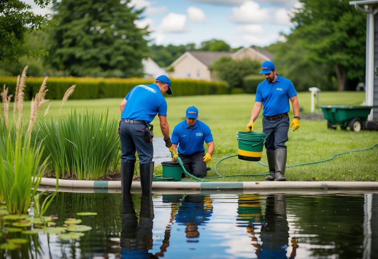 Aqua Pond Ltd employees performing maintenance at a local pond