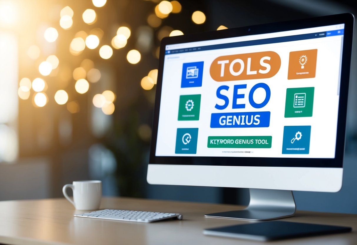 A computer screen displaying various SEO tools with keyword genius tool highlighted