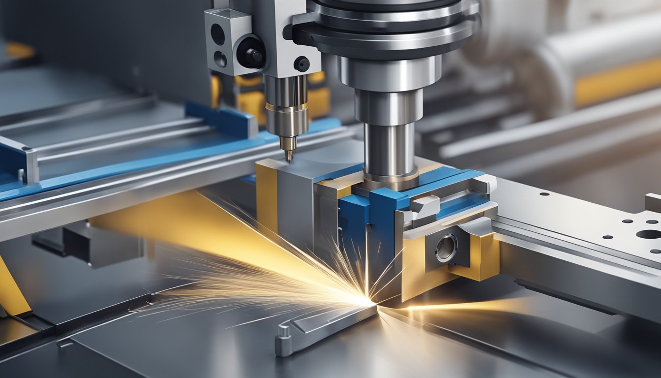 A CNC machine precisely cuts a dovetail joint in a metal workpiece, with the cutter moving at optimal speeds and feeds