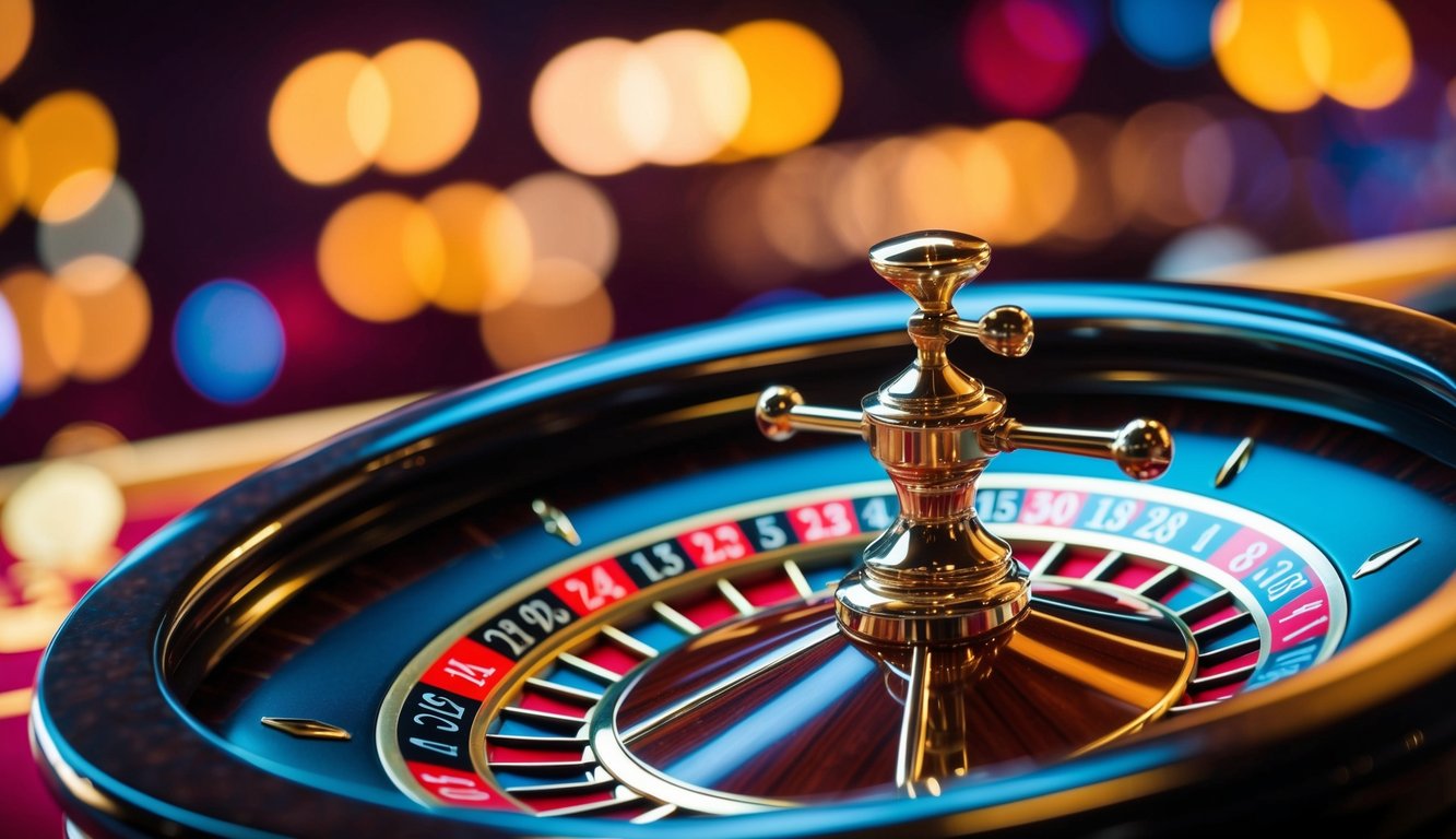 Roda roulette berputar di latar belakang kasino online yang hidup