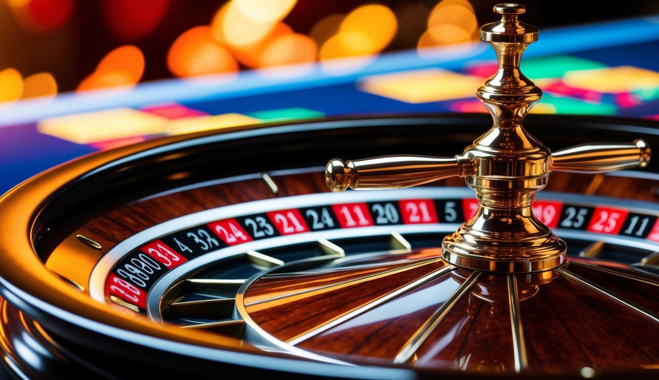 Roda roulette berputar di antarmuka kasino online yang cerah