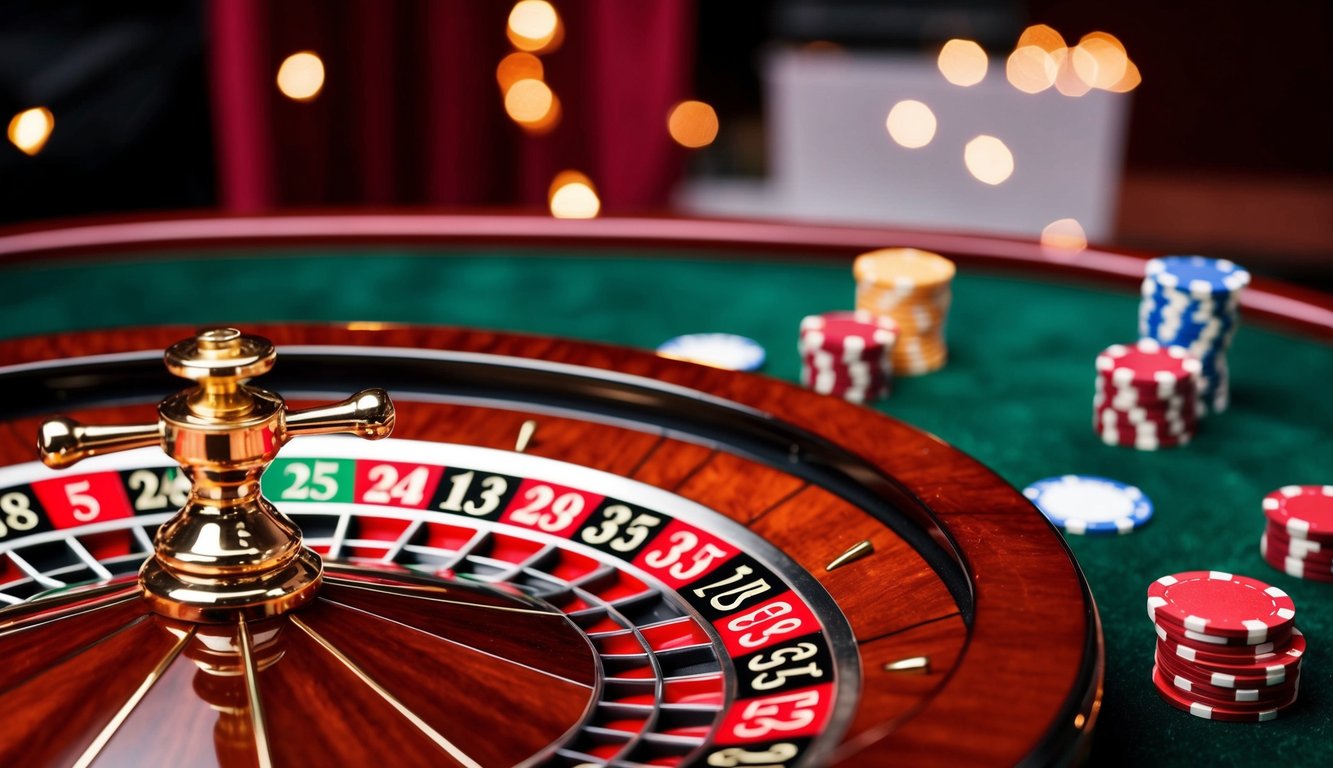 Roda roulette berputar dengan chip yang diletakkan di meja