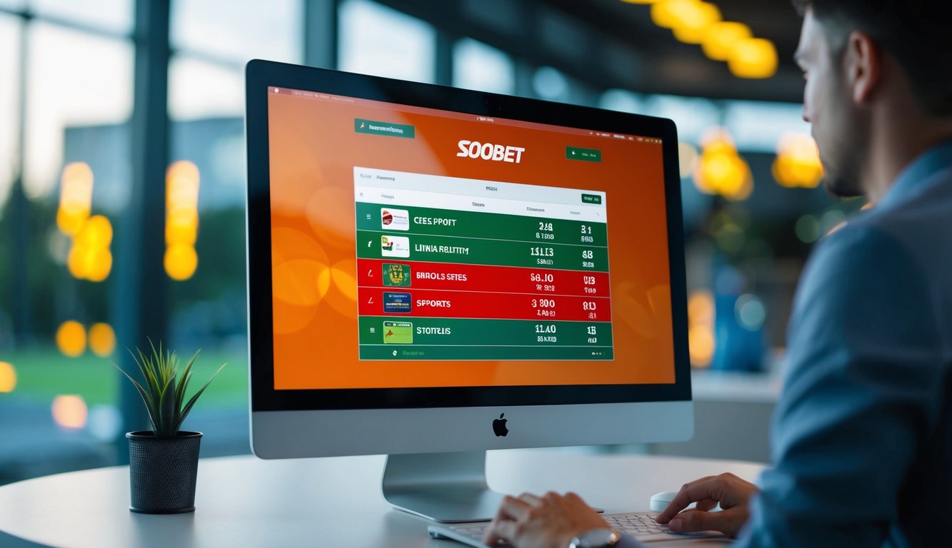 Sebuah layar komputer yang menampilkan hasil olahraga secara real-time di situs web online Sbobet