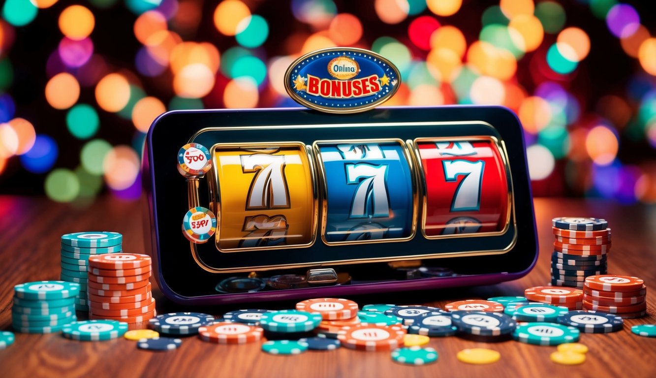 Mesin slot online berwarna-warni dikelilingi oleh bonus menarik dan promosi harian