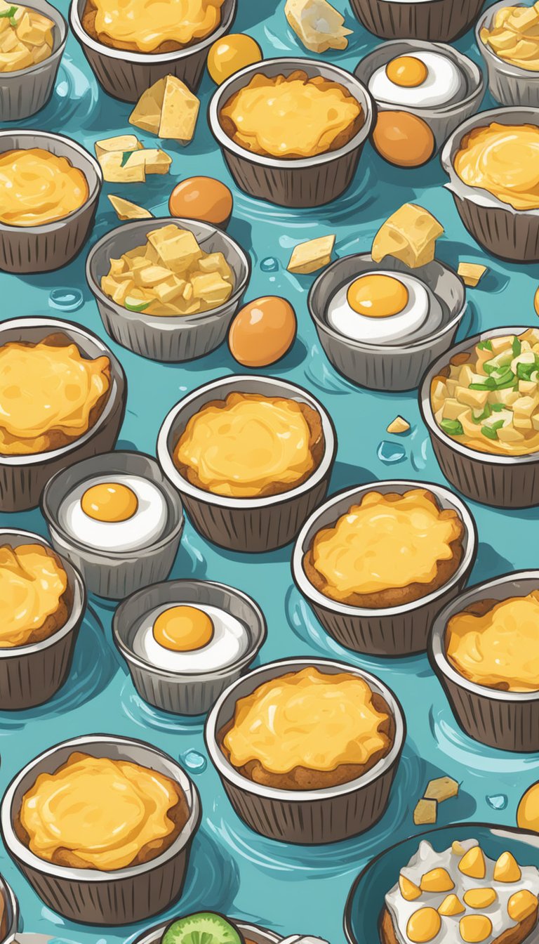 A tray of egg and cheese muffin cups surrounded by keto-friendly water park snacks