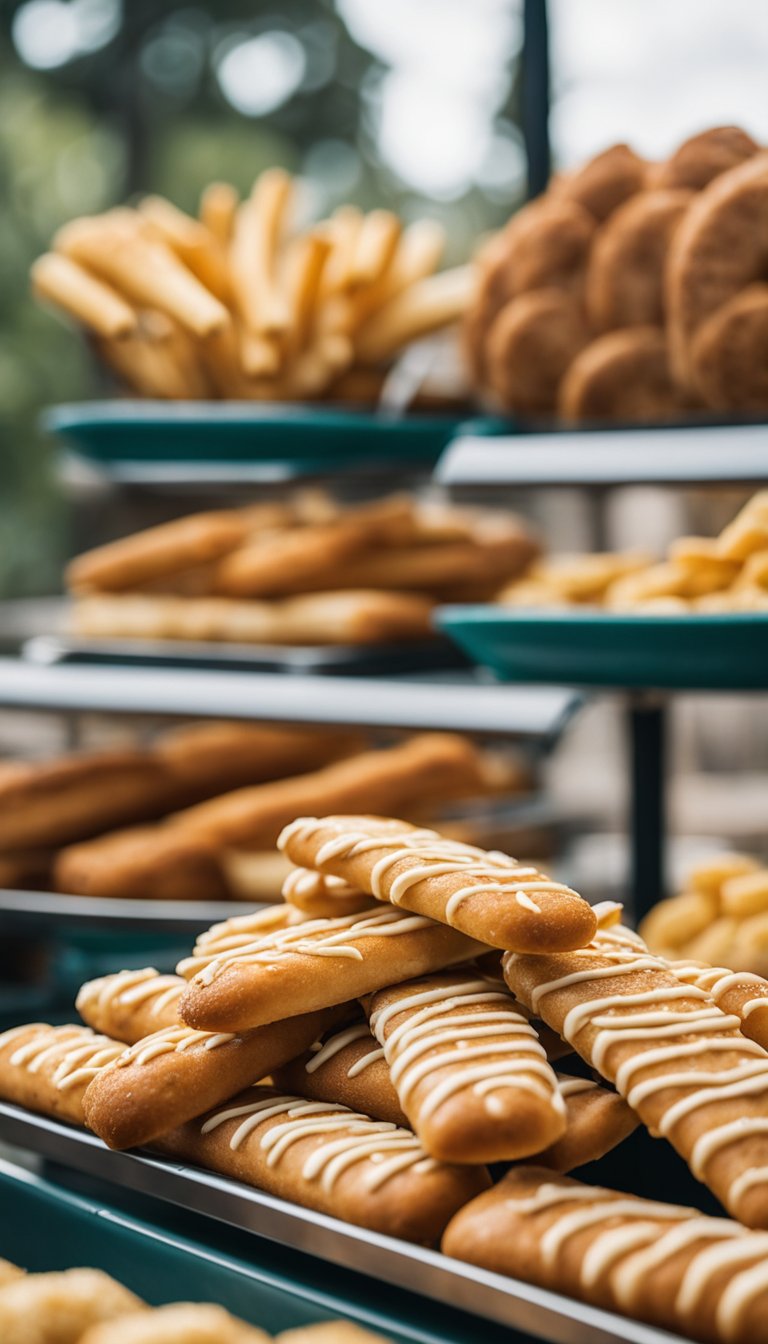 A platter of golden-brown keto breadsticks surrounded by various concession alternatives at the zoo