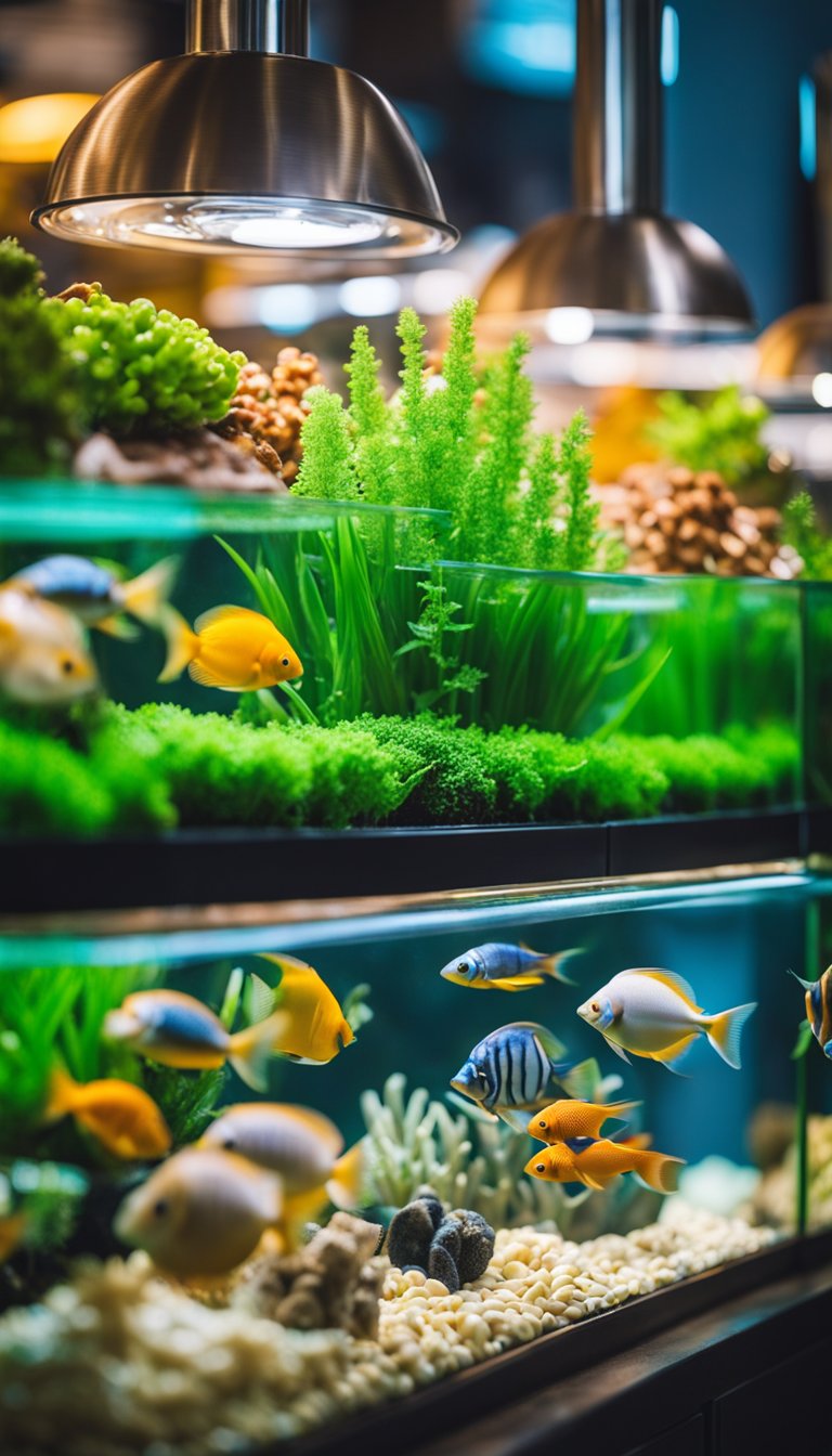 A colorful aquarium with 25 keto-friendly food and drink options displayed on a cafe counter