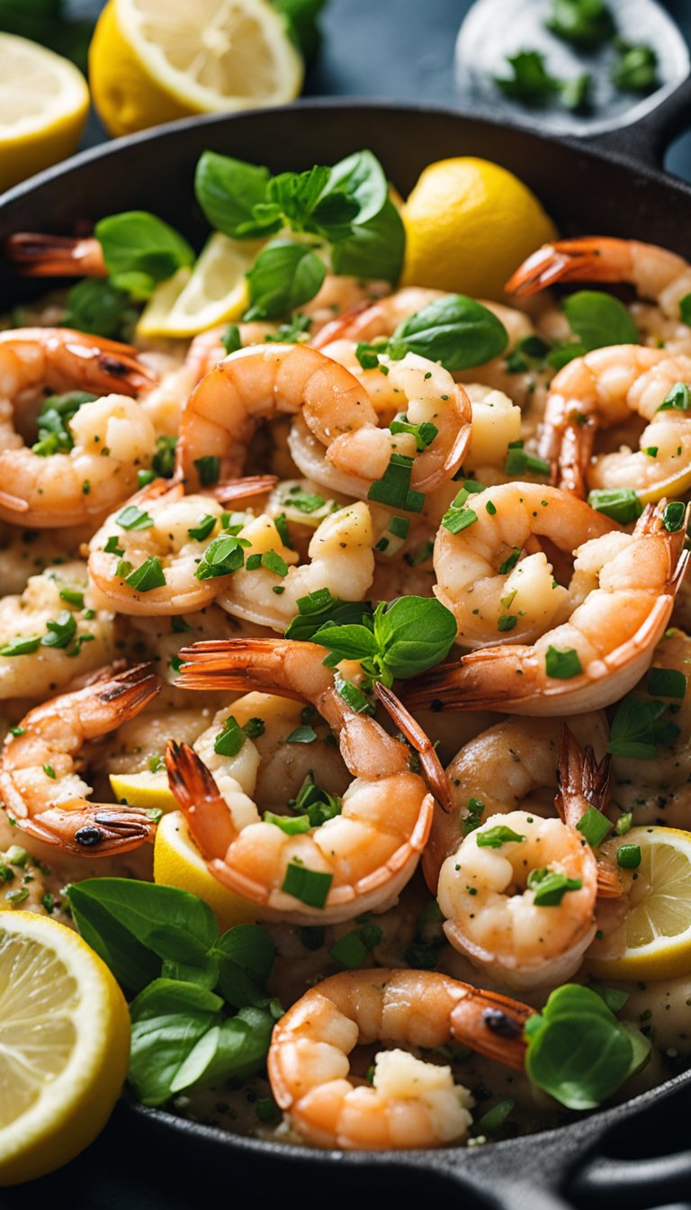 A sizzling skillet of lemon garlic butter shrimp surrounded by 25 keto-friendly aquarium cafe choices