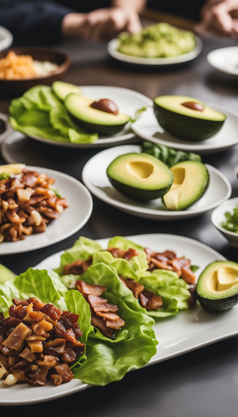 A table set with avocado and bacon lettuce wraps, surrounded by keto-friendly museum cafeteria options