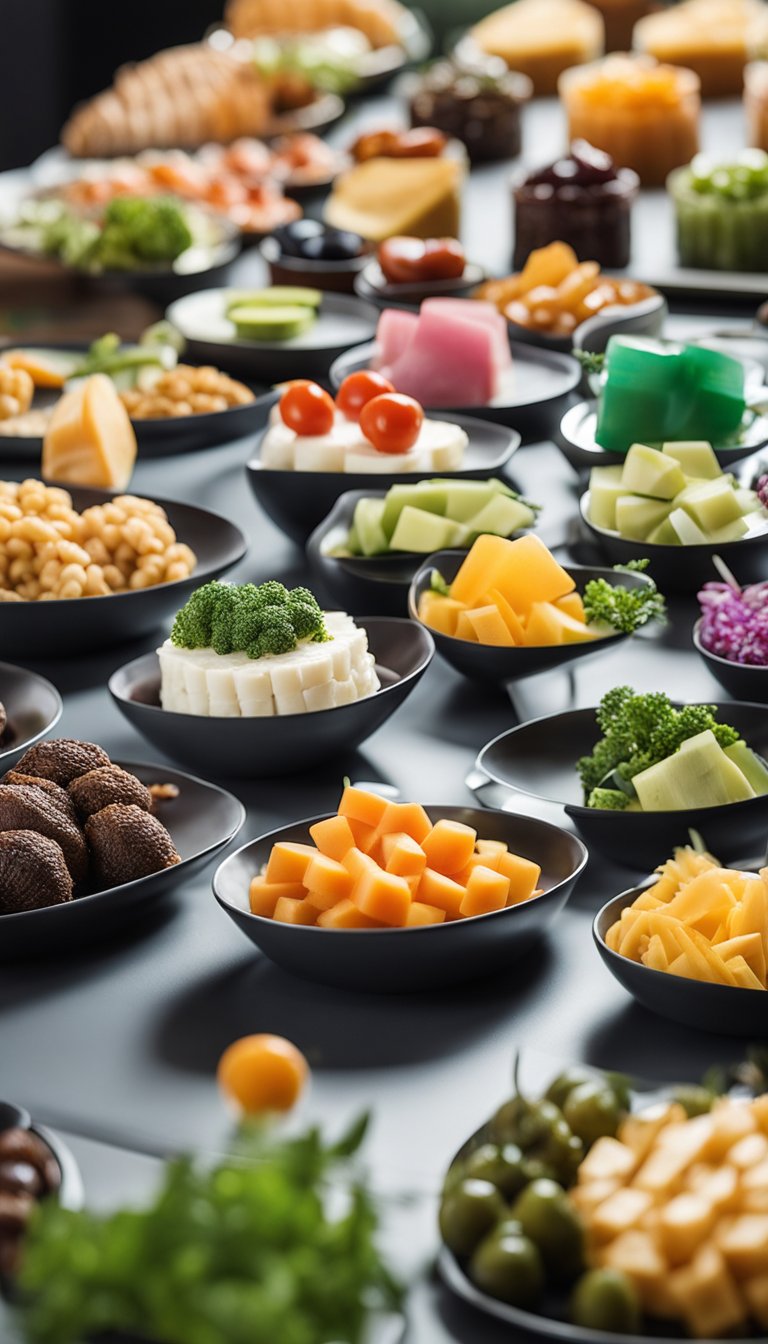 A colorful array of 20 Keto Science Center food picks arranged neatly on a sleek, modern serving platter