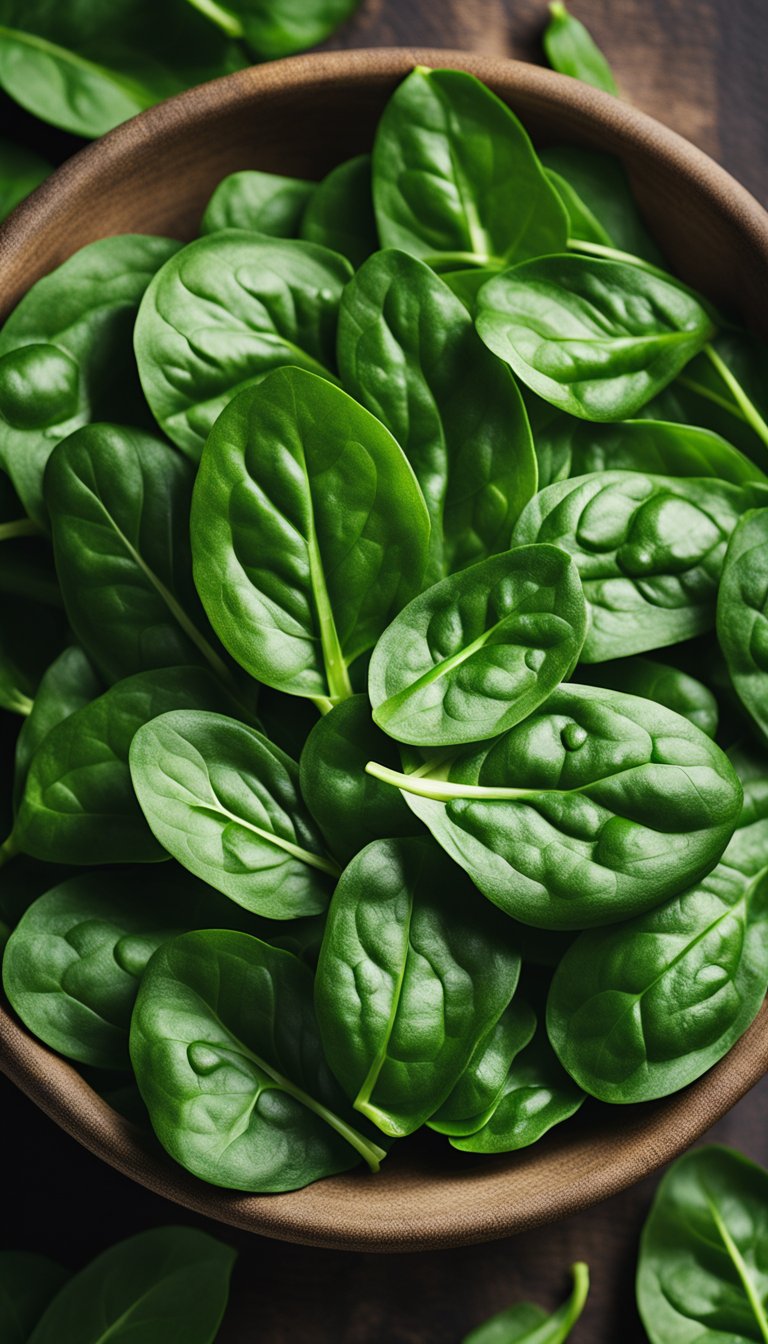 A vibrant pile of fresh spinach surrounded by keto-friendly food picks