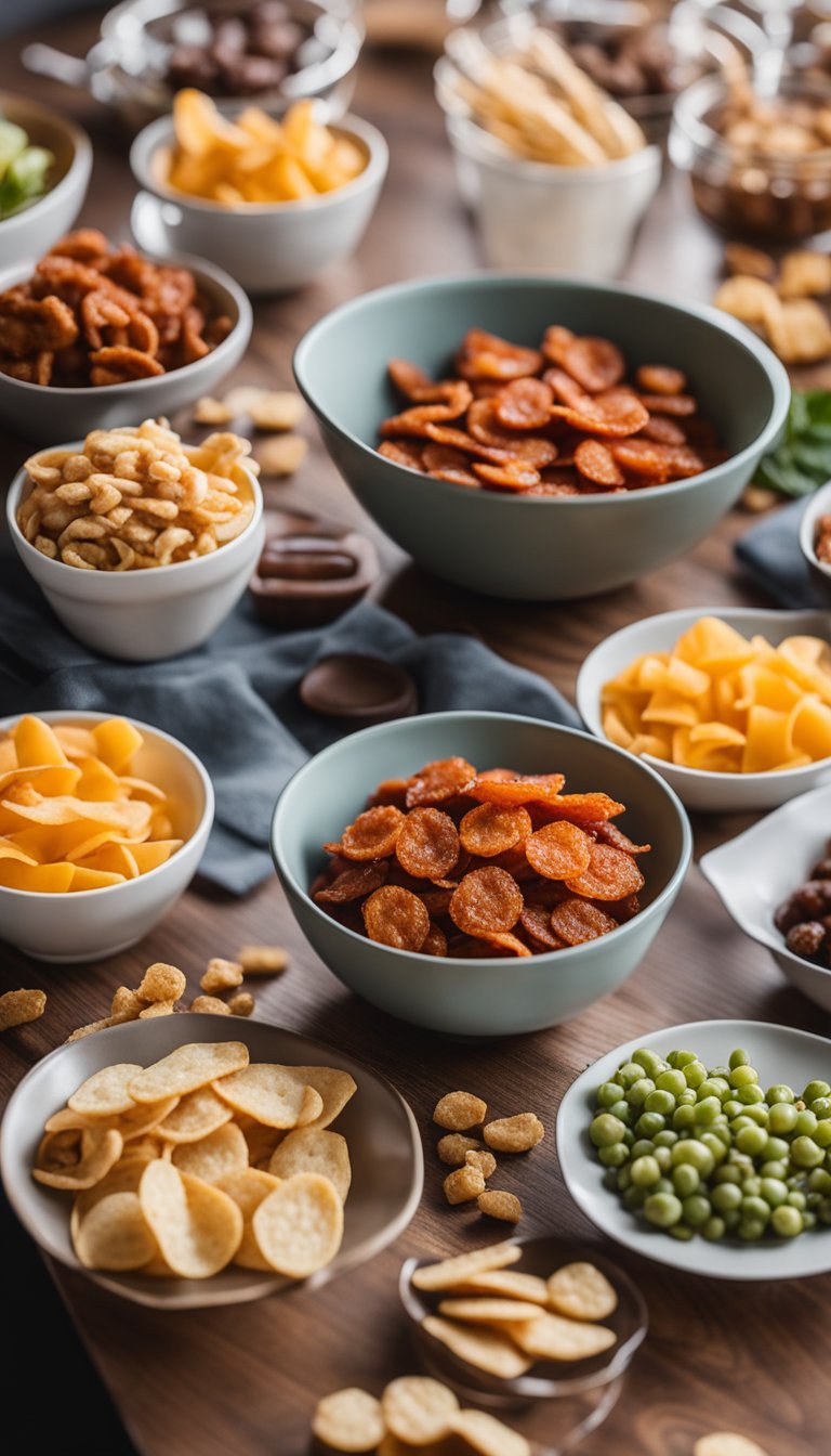 A bowl of crispy chorizo chips surrounded by keto-friendly snacks at a film festival