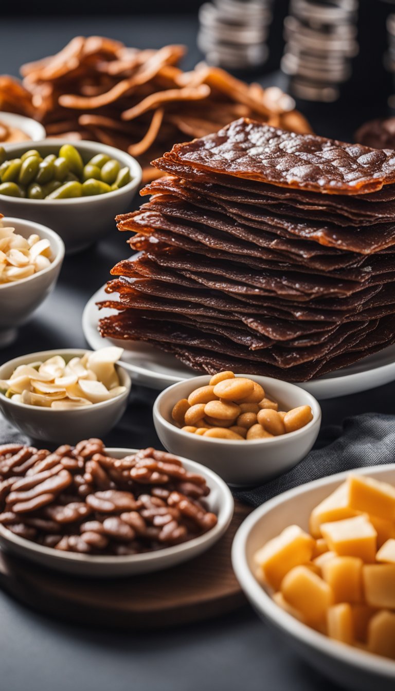 A pile of beef jerky surrounded by keto-friendly snacks at a film festival