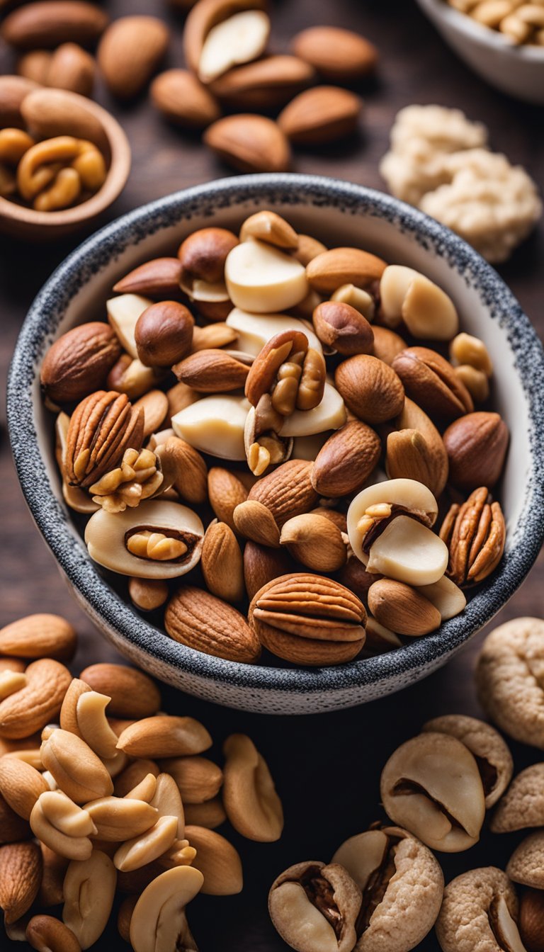 A bowl of mixed nuts surrounded by keto-friendly film festival snacks