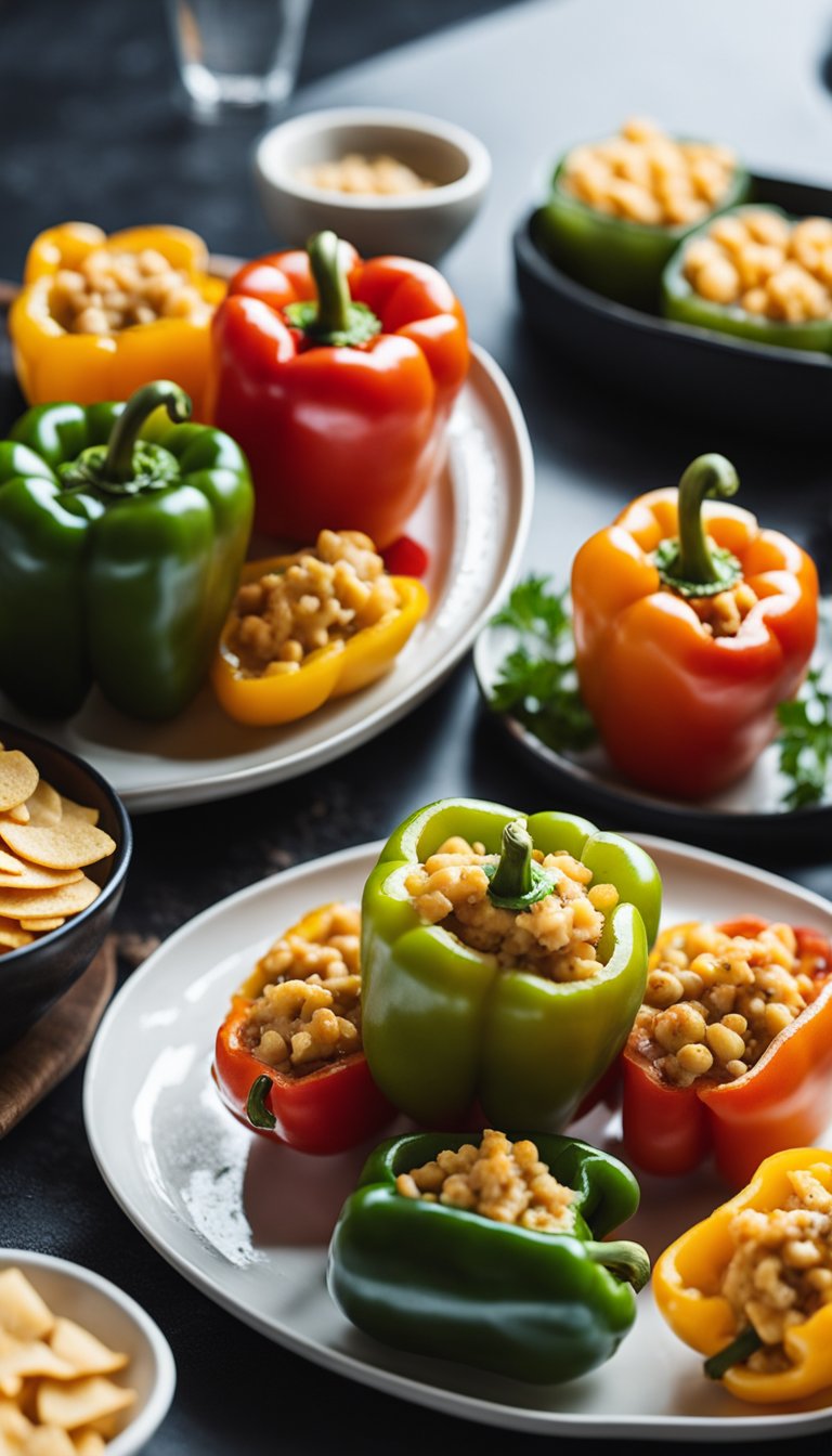 Cheese-stuffed bell peppers arranged on a platter surrounded by keto film festival snacks