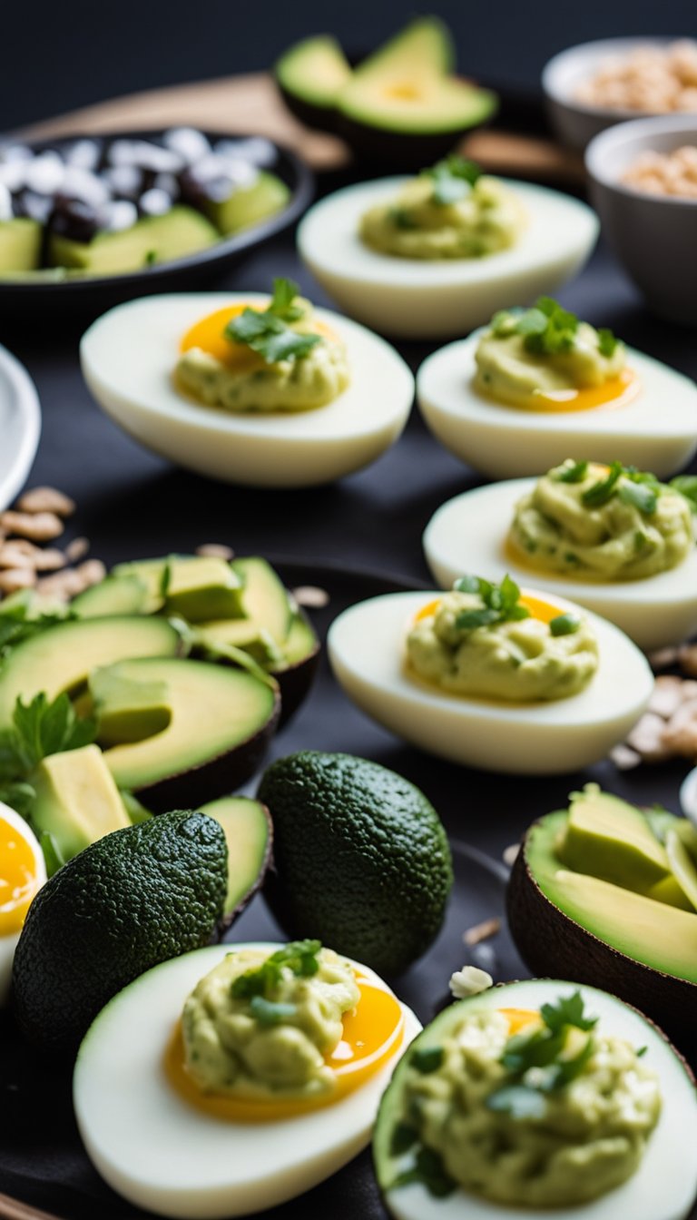 A platter of avocado deviled eggs surrounded by keto-friendly snacks at a film festival