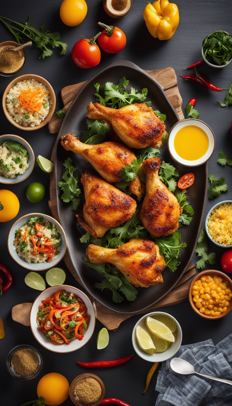 A platter of spicy keto chicken drumsticks surrounded by colorful music festival decor