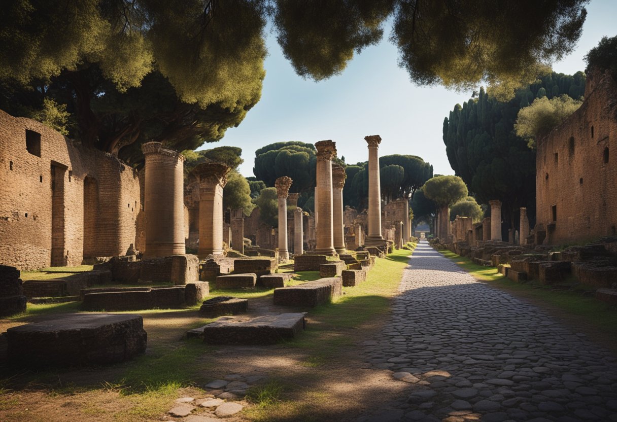 The Appian Way in Rome, lined with ancient tombs and ruins, holds cultural and religious significance