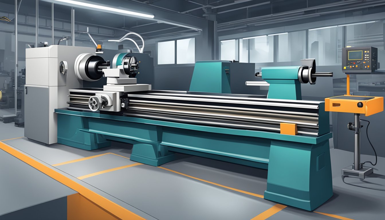 What Is CNC Lathe Machine: A Complete Guide to Modern Machining Technology 4 A CNC lathe machine in a workshop, with metal rods and cutting tools, rotating and shaping the material with precision