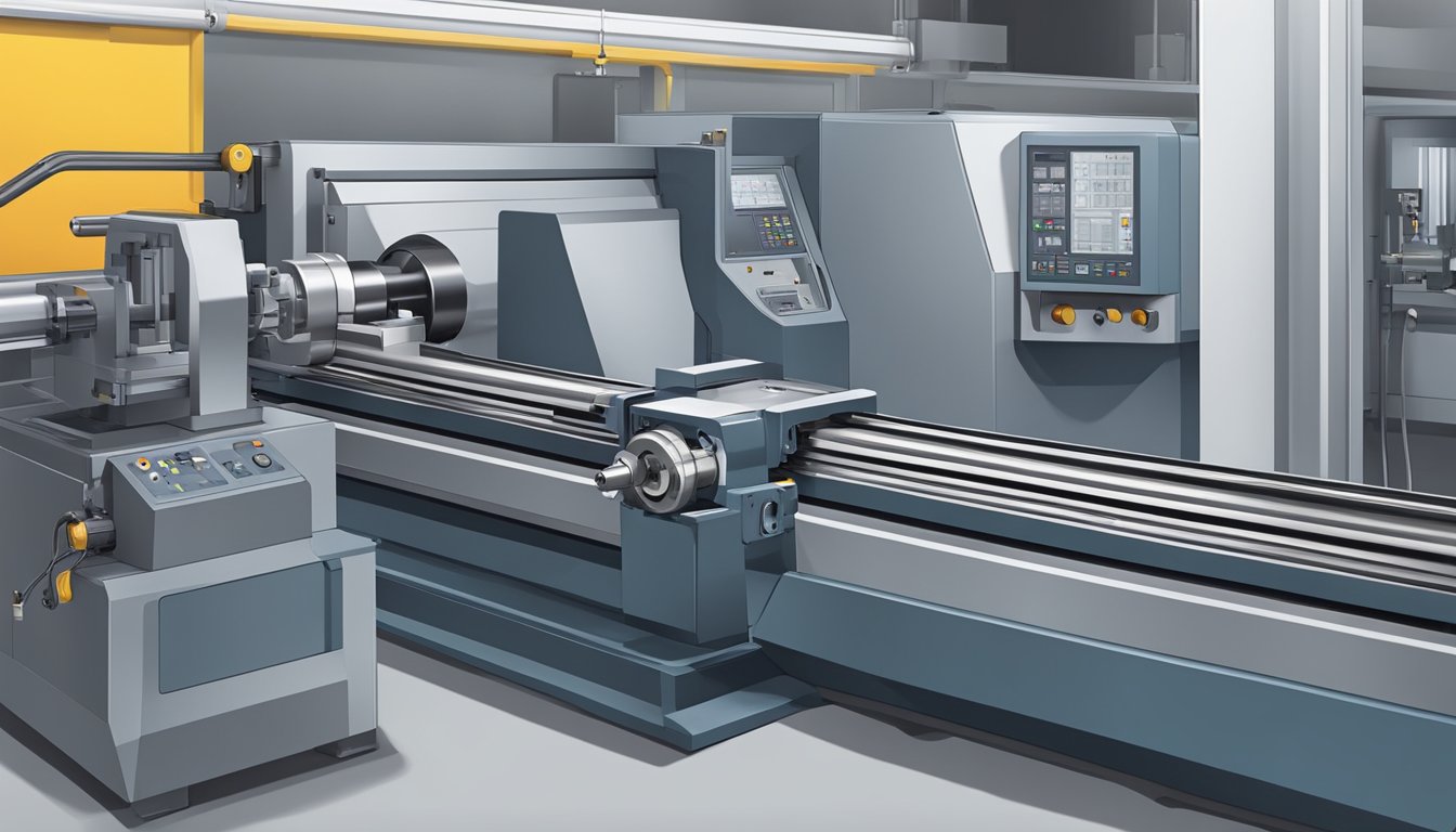 What Is CNC Lathe Machine: A Complete Guide to Modern Machining Technology 7 A CNC lathe machine in a manufacturing facility, with metal stock being precision-cut and shaped by the rotating cutting tool