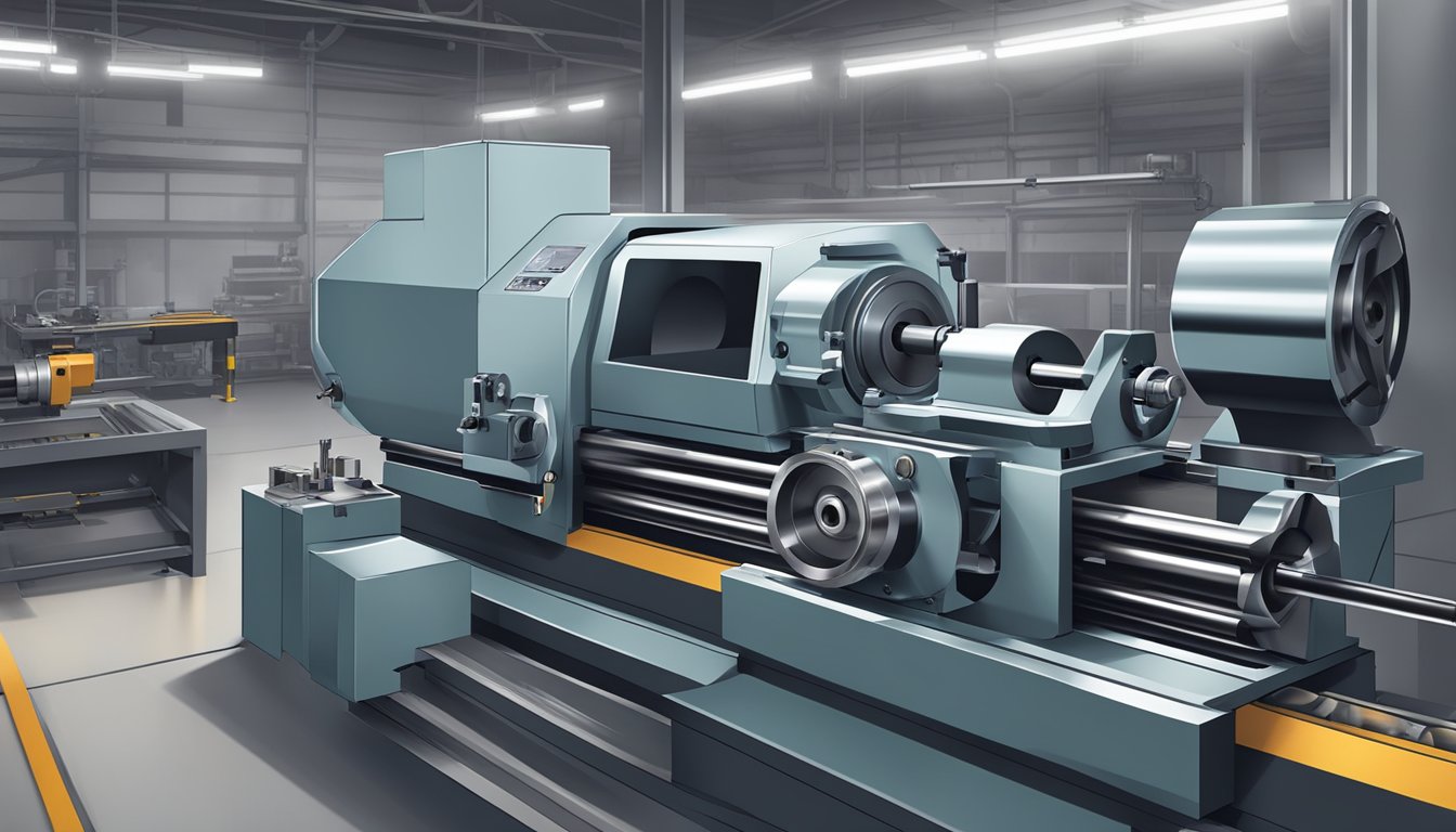What Is CNC Lathe Machine: A Complete Guide to Modern Machining Technology 8 A CNC lathe machine in a workshop, with metal stock being turned and shaped by the spinning cutting tool