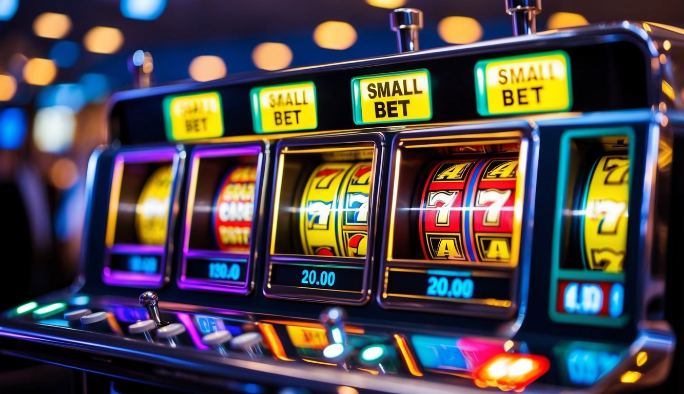 Mesin slot digital berwarna-warni dengan taruhan kecil