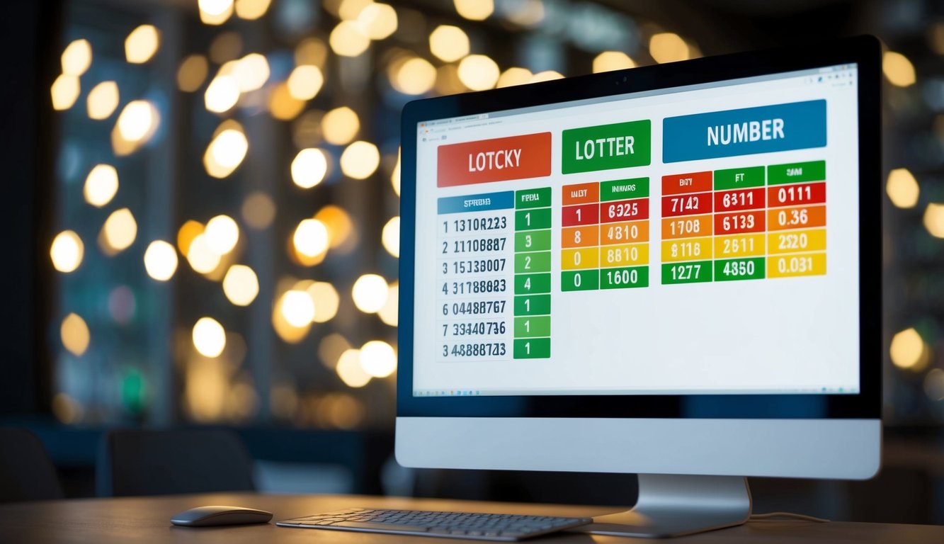 Sebuah layar komputer yang menampilkan analisis statistik dan nomor keberuntungan untuk platform lotere online