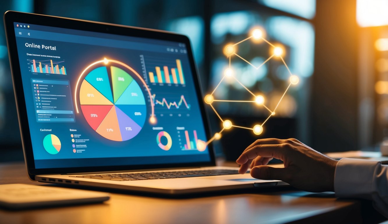 Portal online yang bersinar dengan grafik dan alat analisis data