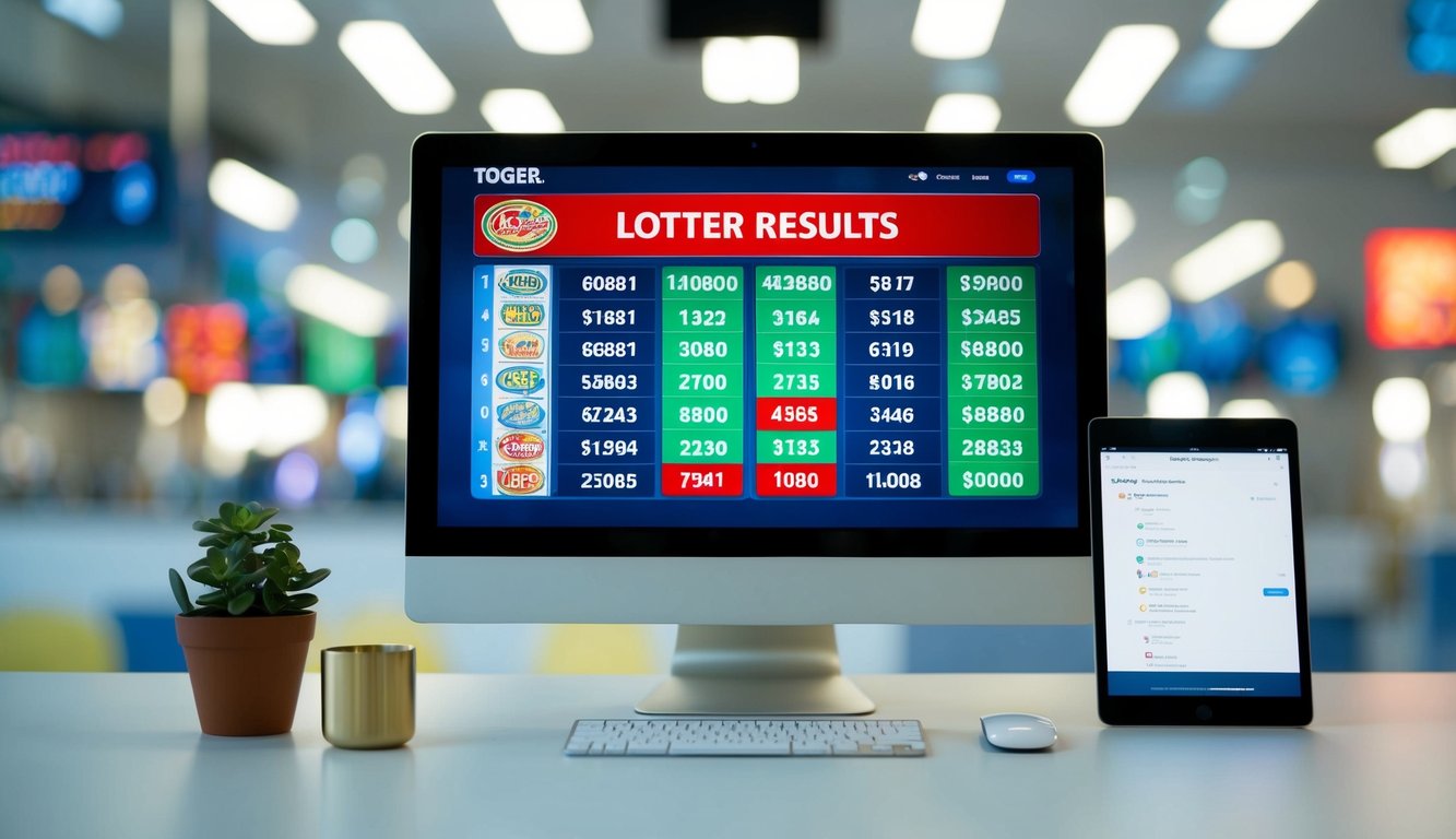 Sebuah layar digital yang menampilkan hasil lotere secara real-time di situs togel online