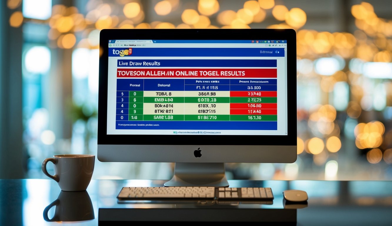 Sebuah layar komputer menampilkan hasil undian langsung untuk situs togel online