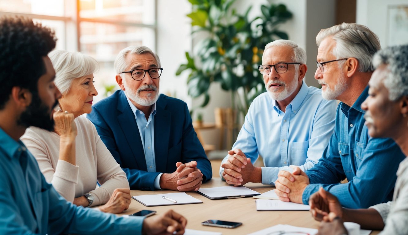 A diverse group of individuals of different ages engaging in a discussion, with each generation represented by their unique body language and facial expressions