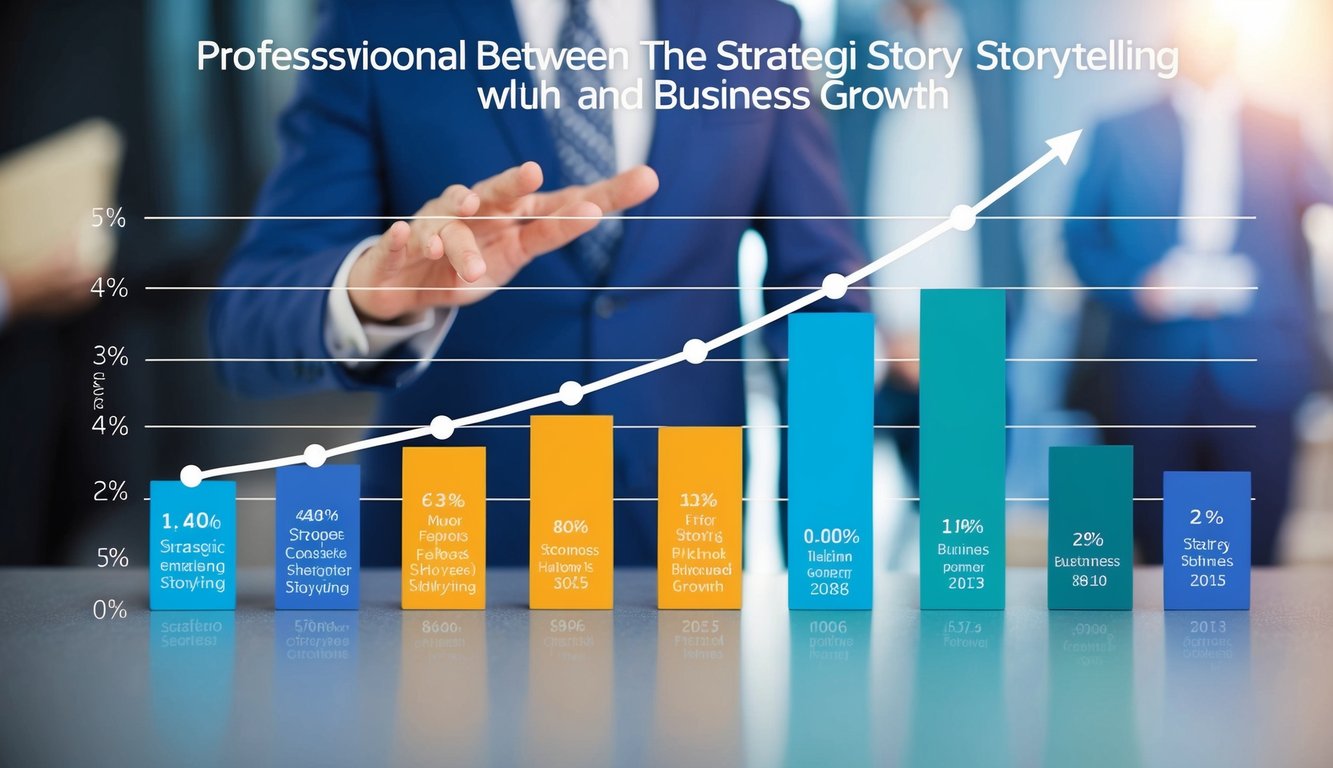 A graph showing the correlation between strategic storytelling and business growth, with various case studies represented by different data points