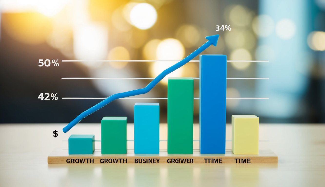 A graph showing the increase in business growth over time, with various case studies represented by different colored lines