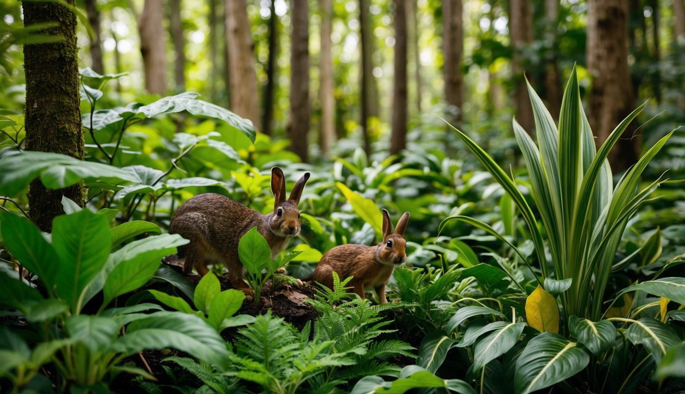 Hutan yang rimbun dengan berbagai jenis tanaman dan hewan, menunjukkan keragaman genetik dari keanekaragaman hayati