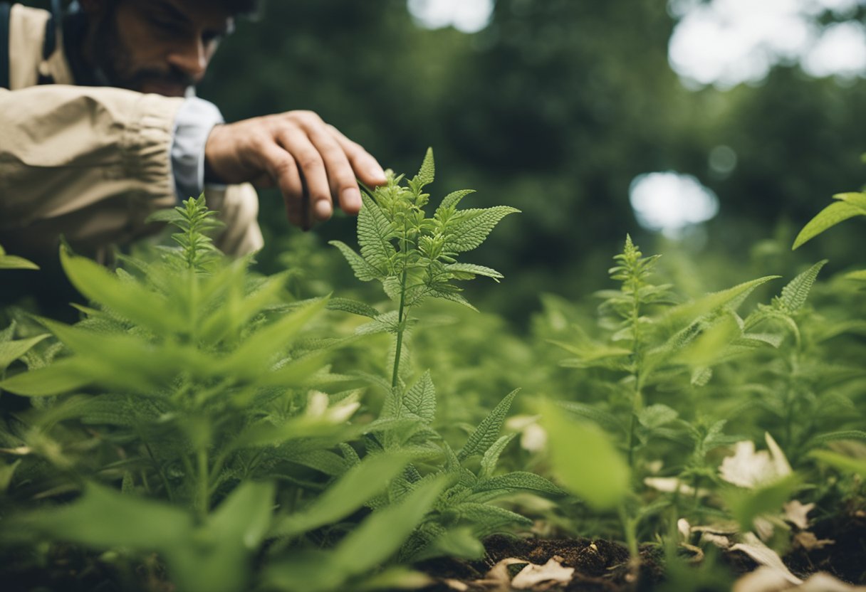 A scientist examines diverse plant species for a research study on flora restoration