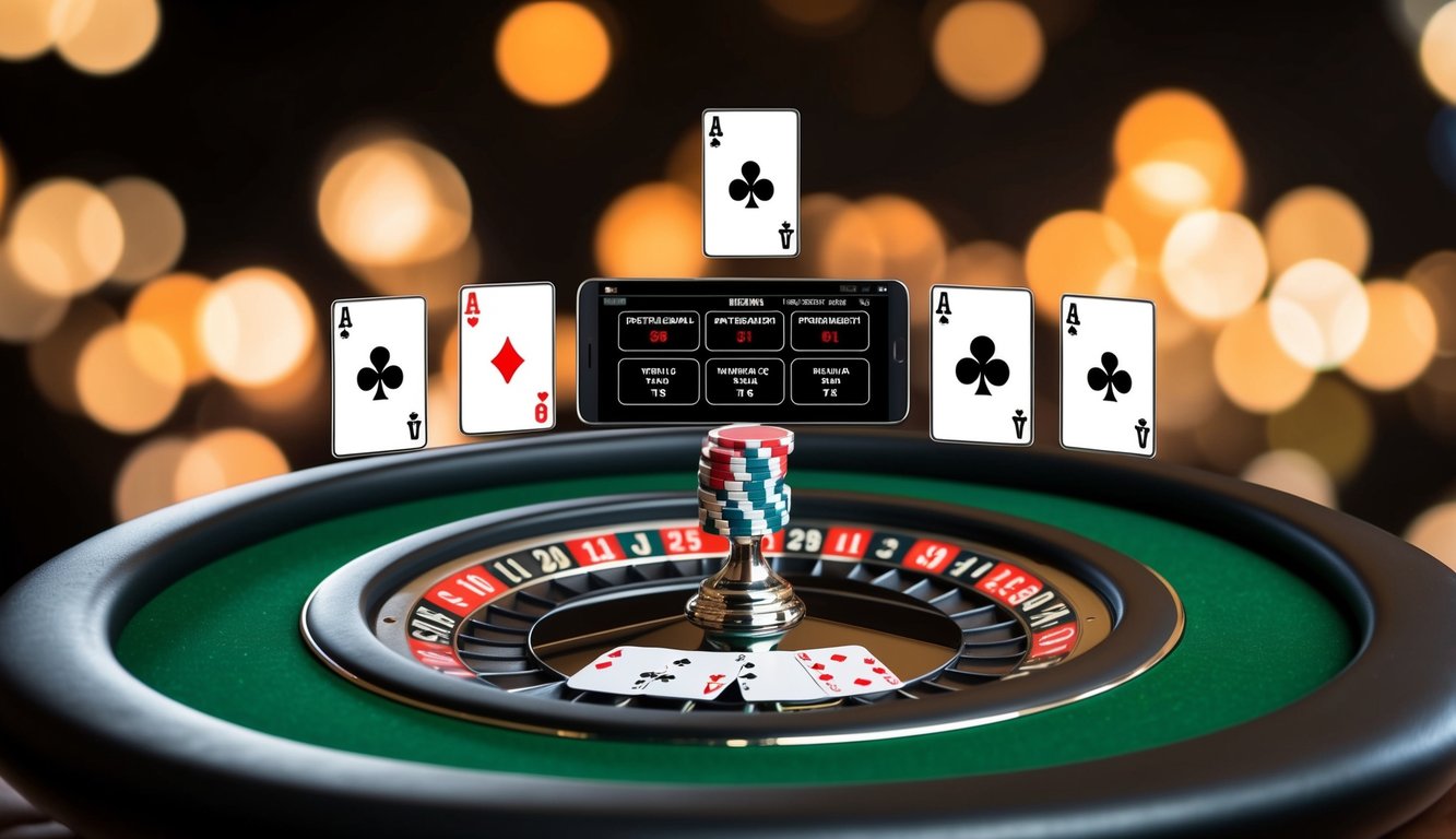 Meja blackjack digital dengan tangan menang dan tips strategi efektif yang ditampilkan di layar