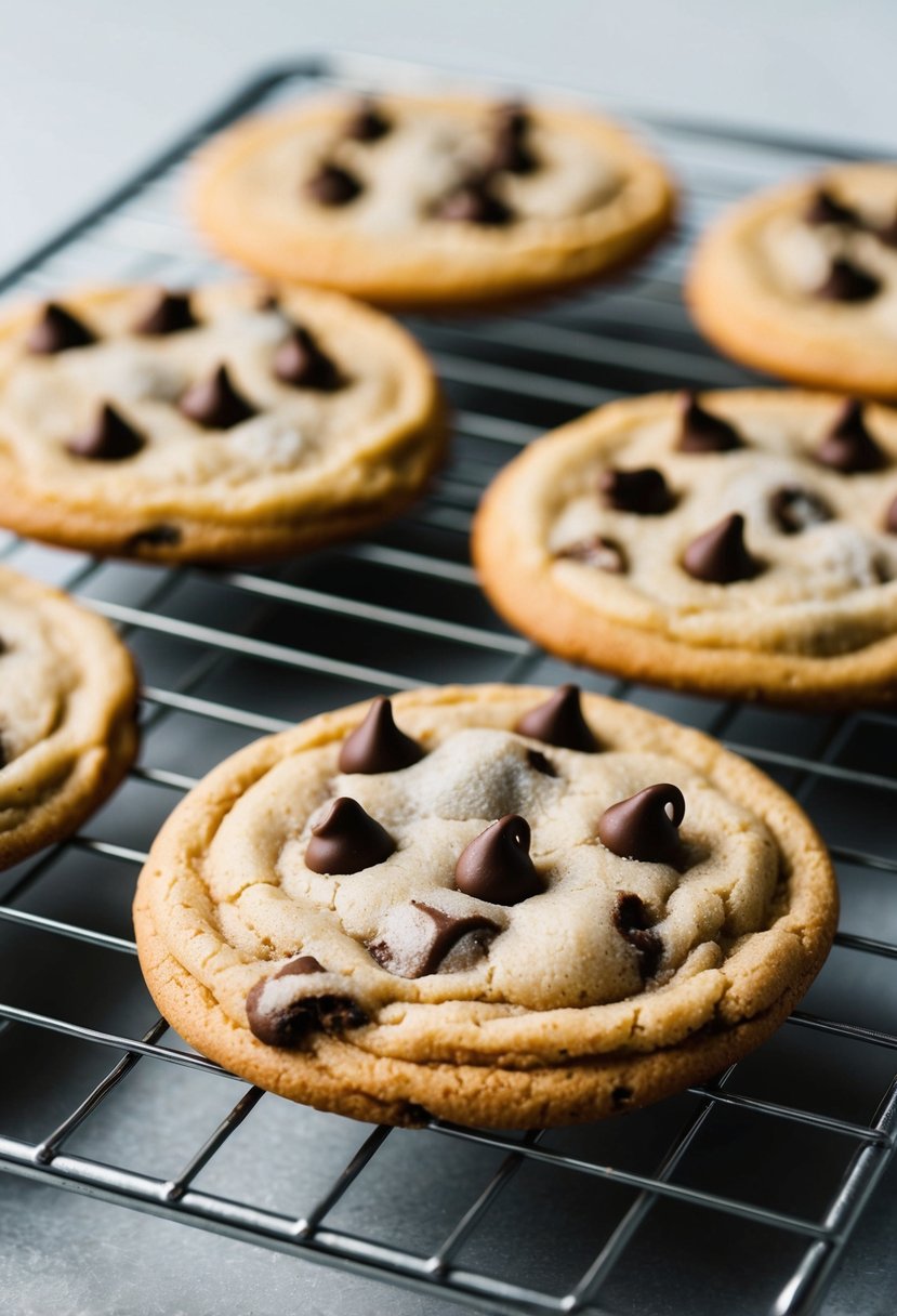 A batch of classic chocolate chip cookies cooling on a wire rack