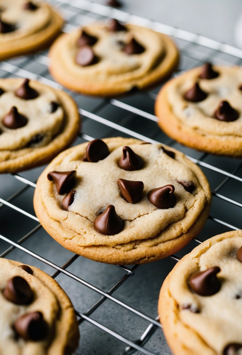 A batch of classic chocolate chip cookies cooling on a wire rack