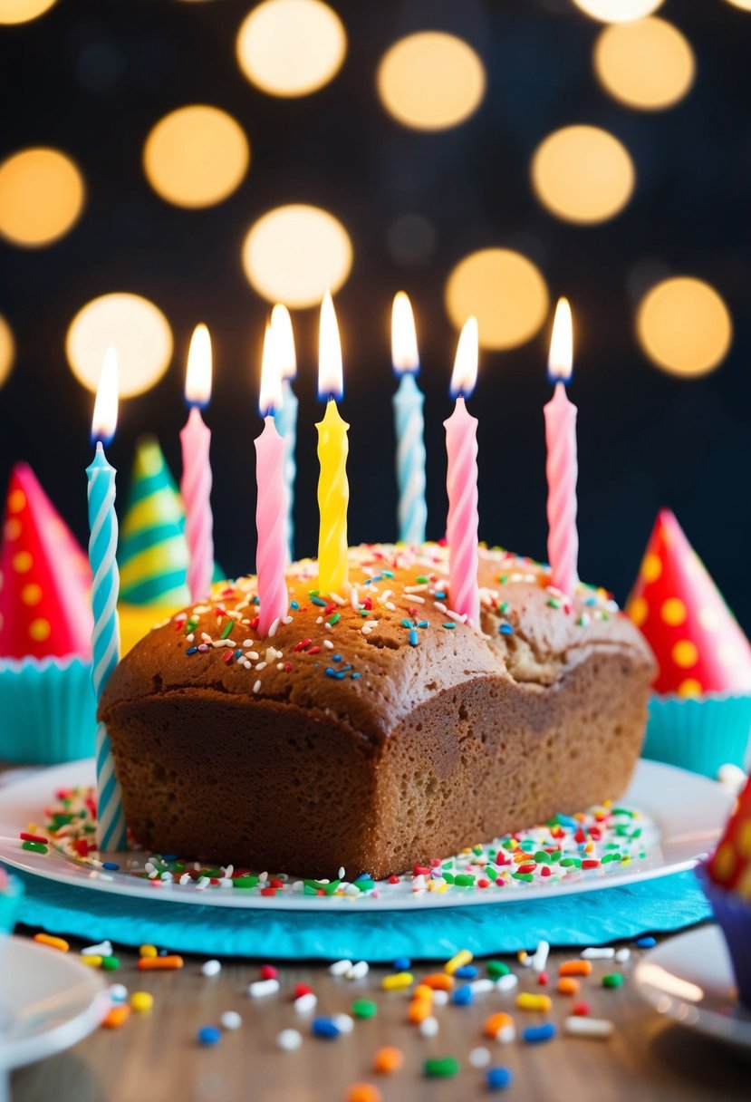 A loaf of condensed milk bread surrounded by birthday candles and sprinkles