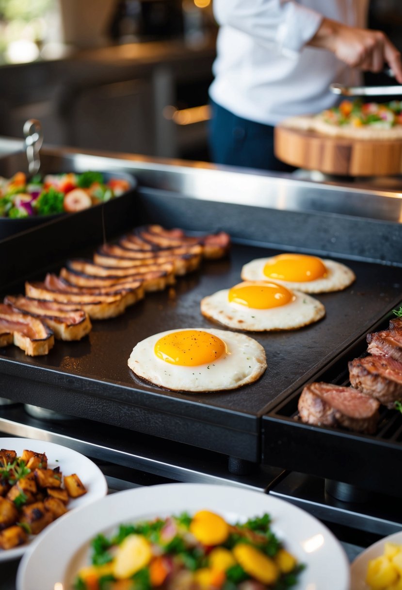 A sizzling blackstone griddle cooks up a variety of recipes, from sizzling bacon and eggs to sizzling steaks and vegetables