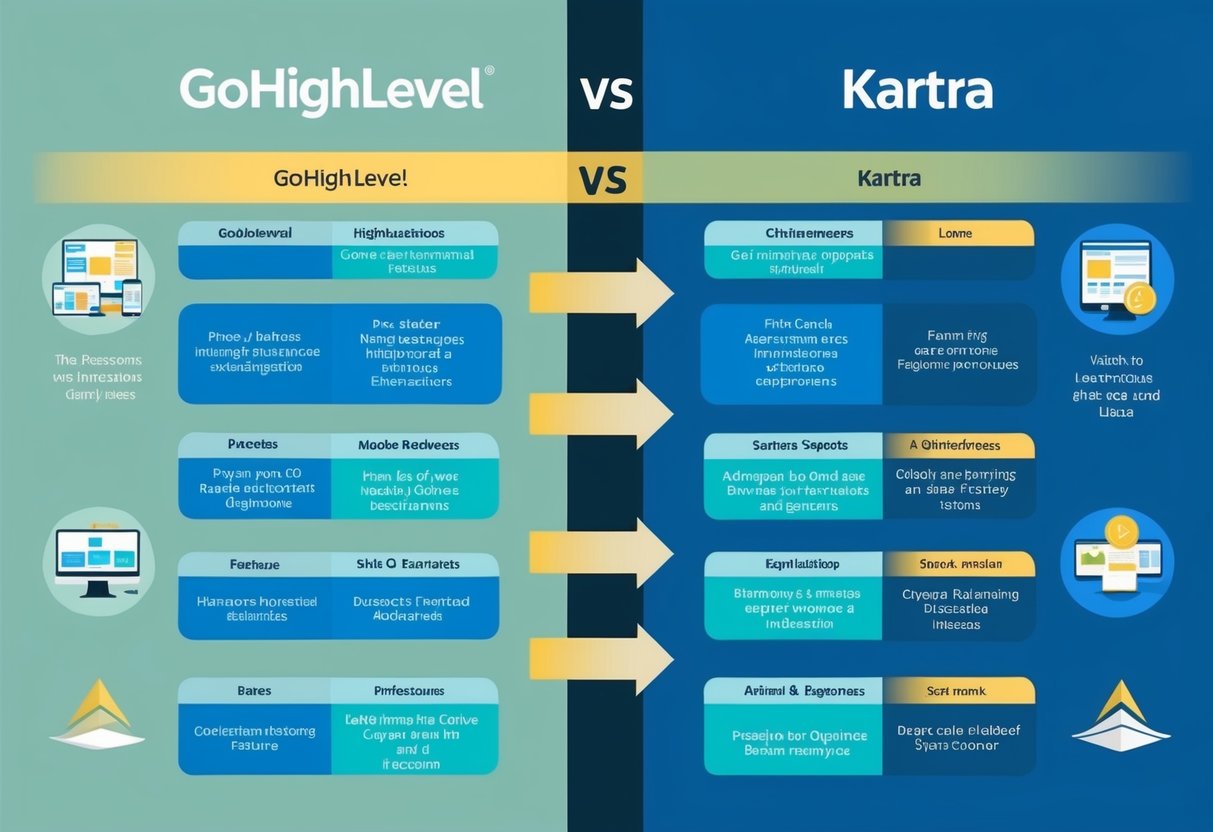 A comparison chart showing GoHighLevel's features on one side and Kartra's on the other, with clear visual representations of each advantage