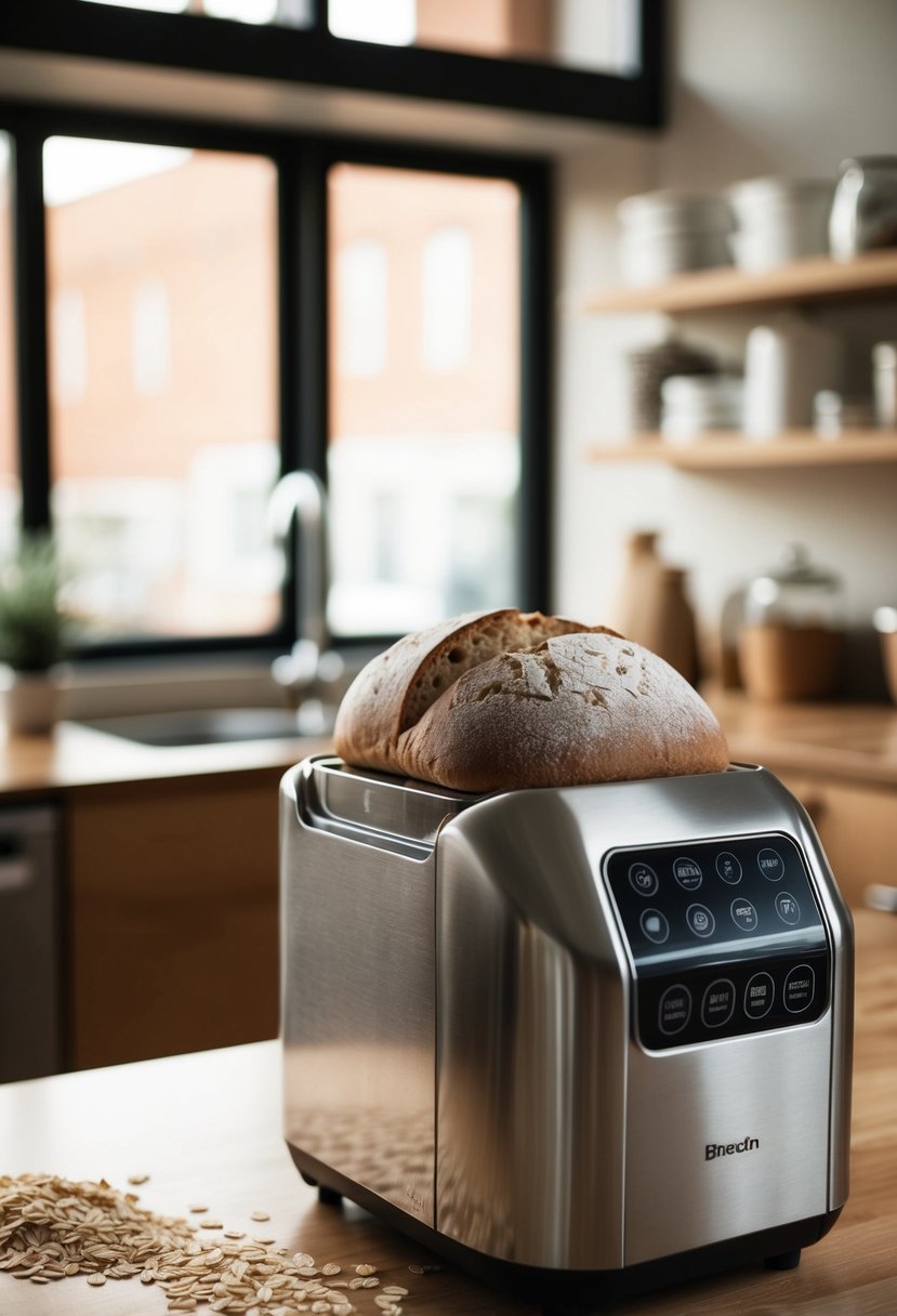 A breadmaker mixing oatmeal bread dough