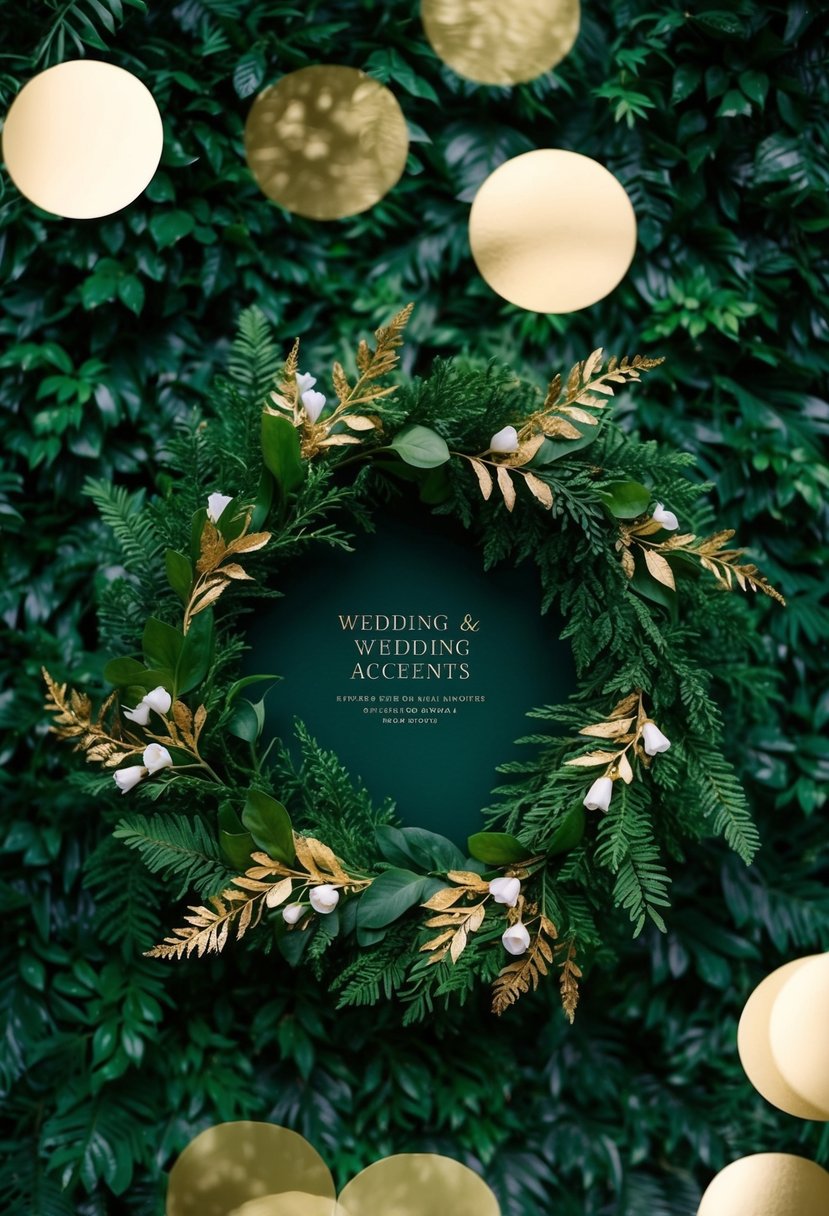 Lush forest green background with elegant gold accents, evoking a sense of natural beauty and sophistication for wedding invitations