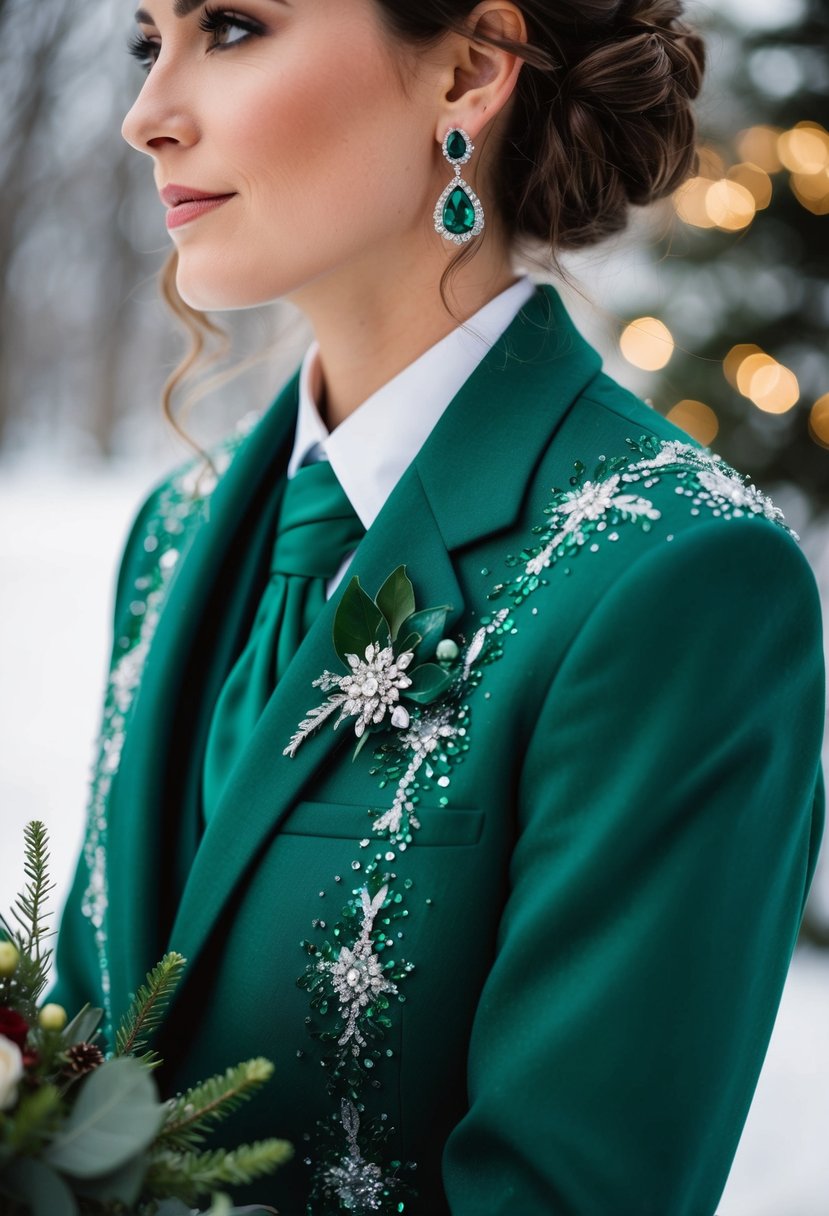 An emerald green winter wedding with rich jewel tones and shimmering details