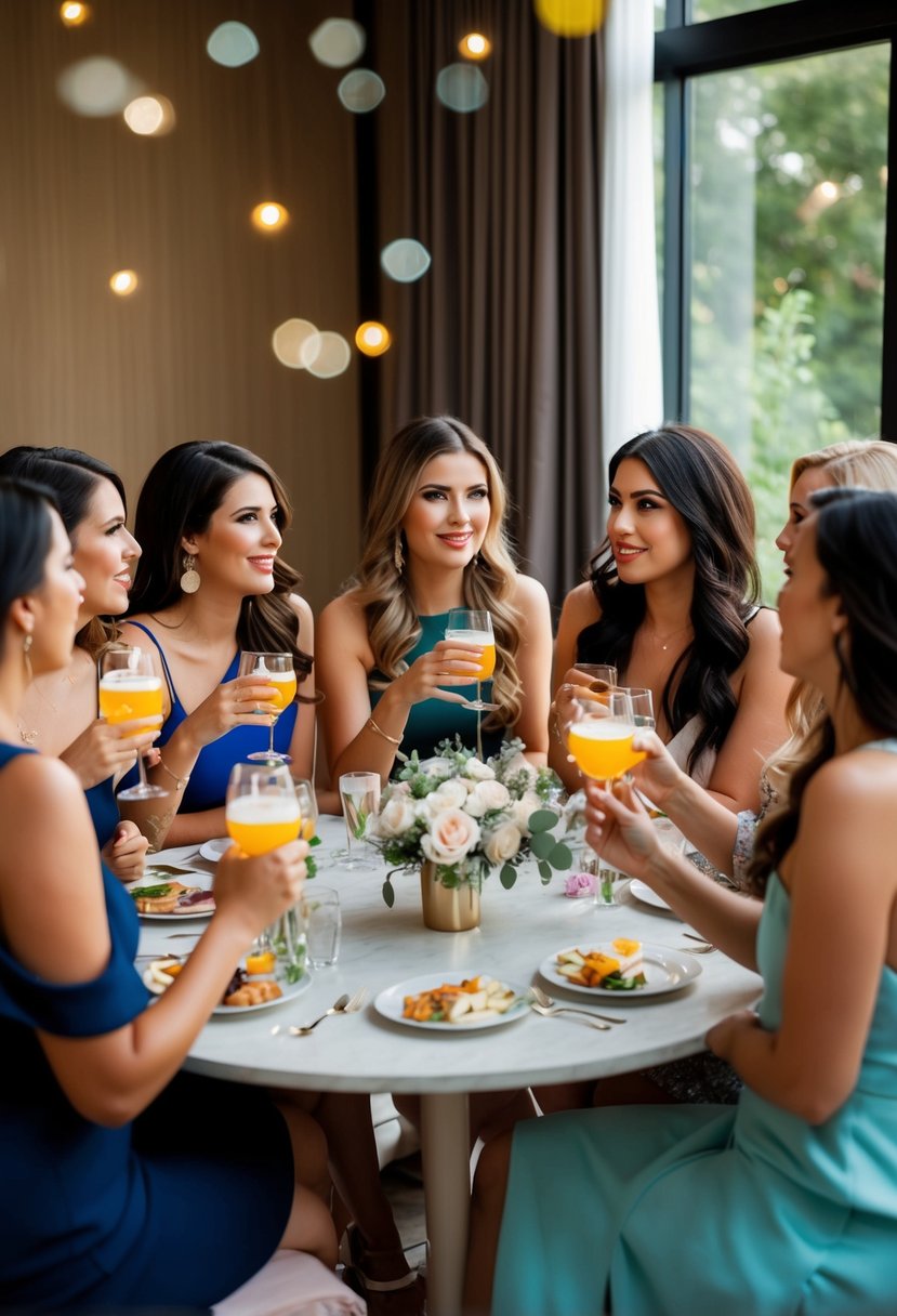 A group of women sitting in a circle, sipping drinks and engaged in deep conversation at a bachelorette party