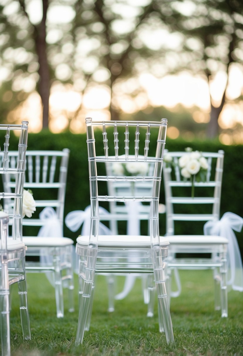 Elegant white wedding scene with transparent ghost chairs