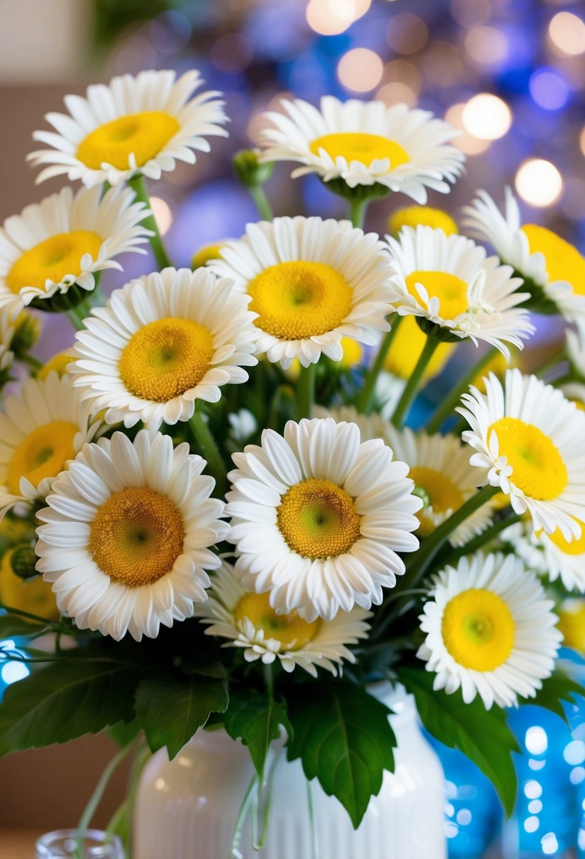 Vibrant daisies arranged in a lively, celebratory bouquet for a 50th wedding anniversary