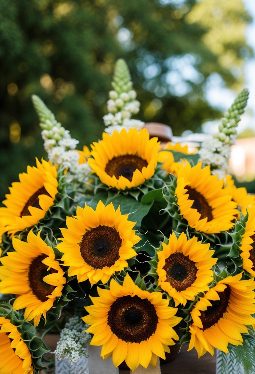 Vibrant sunflowers arranged in a cheerful bouquet for a 50th wedding anniversary celebration